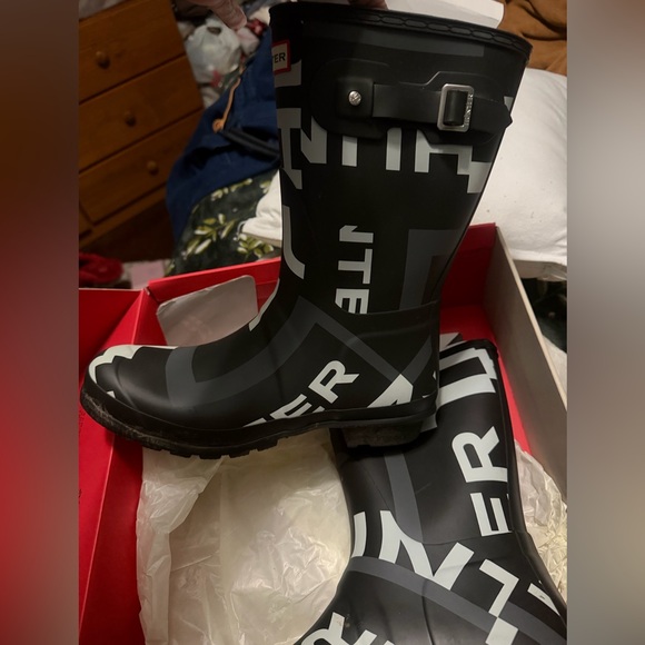 Hunter Onyx Exploded Logo Print Rain Boots Sz 11 - Picture 3 of 8